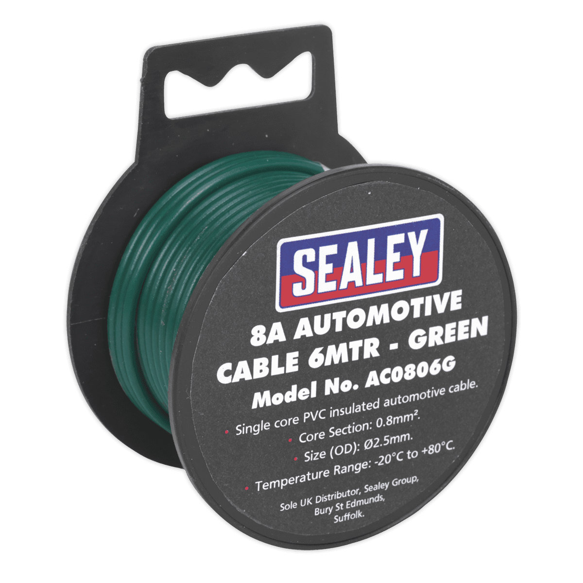 Sealey AC0806G Automotive Cable Thick Wall 8A 6m Green Garage Buying