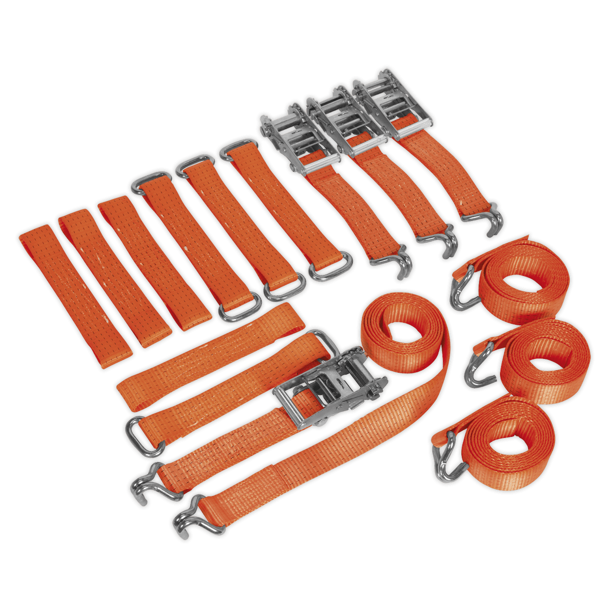 Sealey TDRWKIT Car Transporter Ratchet Tie Down Kit 4pc 50mm x 3m