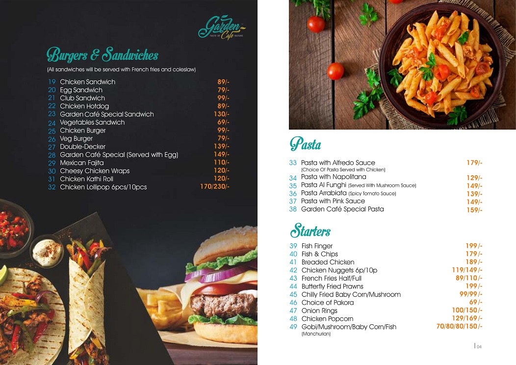 Menu Garden Cafe Restaurant