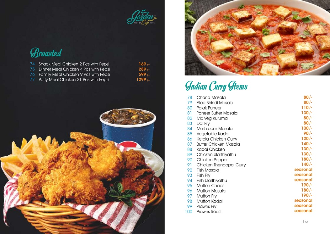 Menu Garden Cafe Restaurant