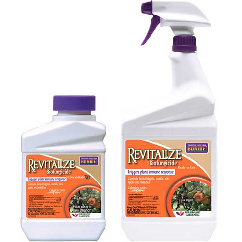 A close up of the packaging of Bonide Revitalize Biofungicide on a white background.