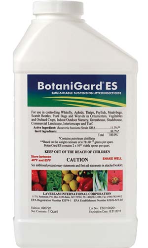 A close up square image of the packaging of BotaniGard ES on a white background.