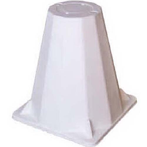 A close up square image of a white plastic cone for placing over plants to protect them from harsh winter weather.