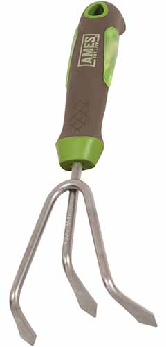 A close up of the Ames 1995300 Ergo Gel Grip Cultivator isolated on a white background.