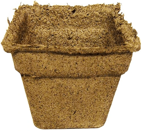 A close up of a biodegradable seed starting pot isolated on a white background.