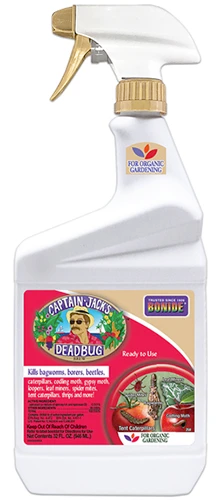 A close up of a spray bottle of Bonide Captain Jack&rsquo;s Deadbug Brew isolated on a white background.
