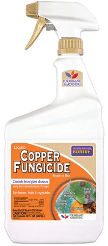 A close up of a bottle of Bonide Copper Fungicide isolated on a white background.