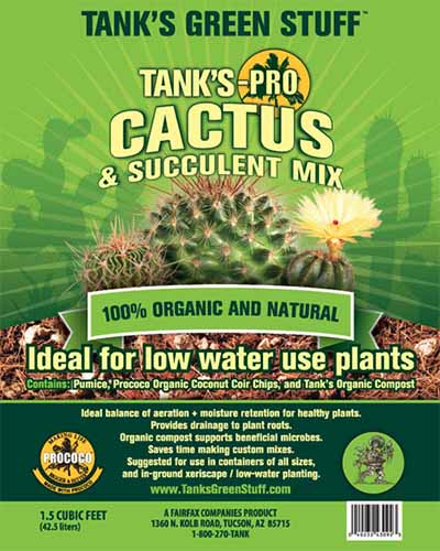 A close up of the packaging of Tank&rsquo;s Pro Potting Mix isolated on a white background.