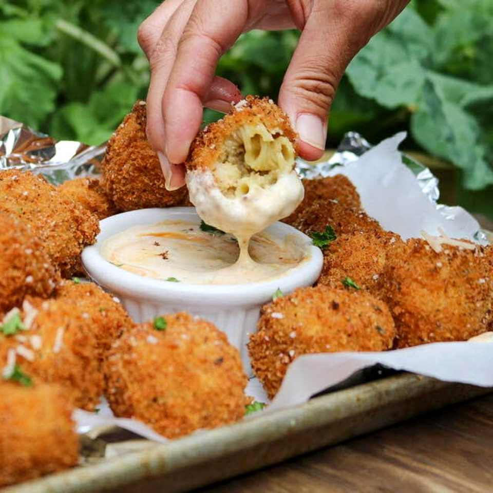 The Ultimate, Crunchy, Fried Vegan Mac and Cheese Balls garden grub