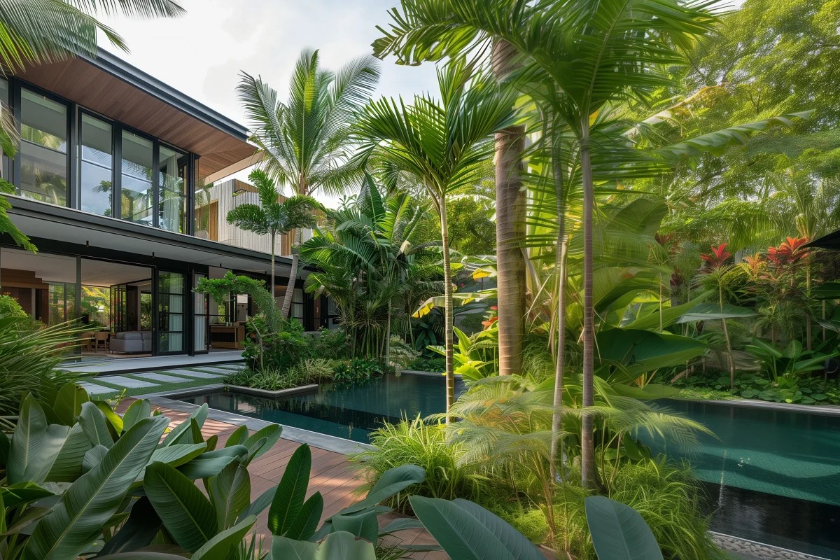 modern architecture and tropical garden