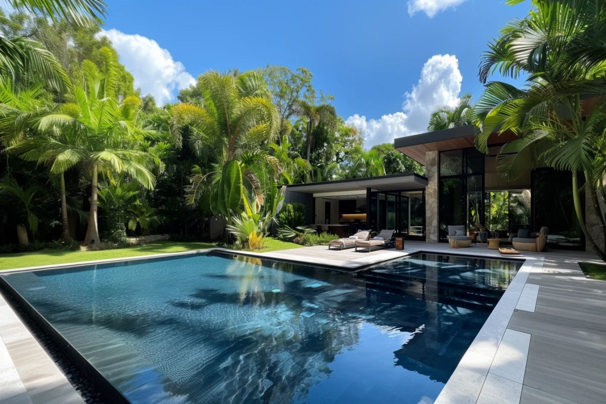 pool on tropical garden