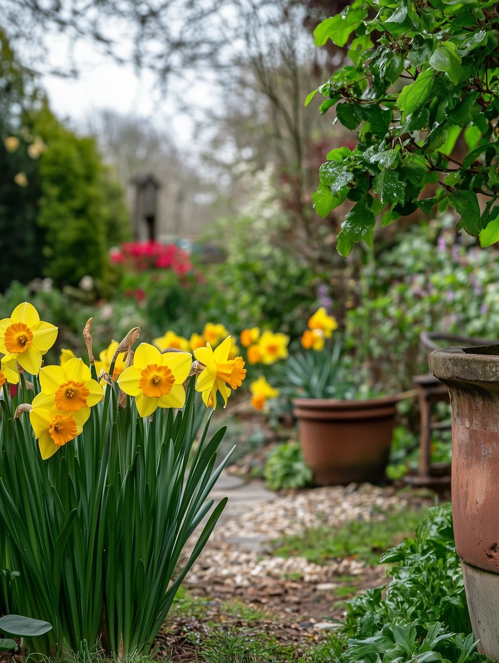 vibrant daffodils in full bloom, basking in the warm spring sunlight