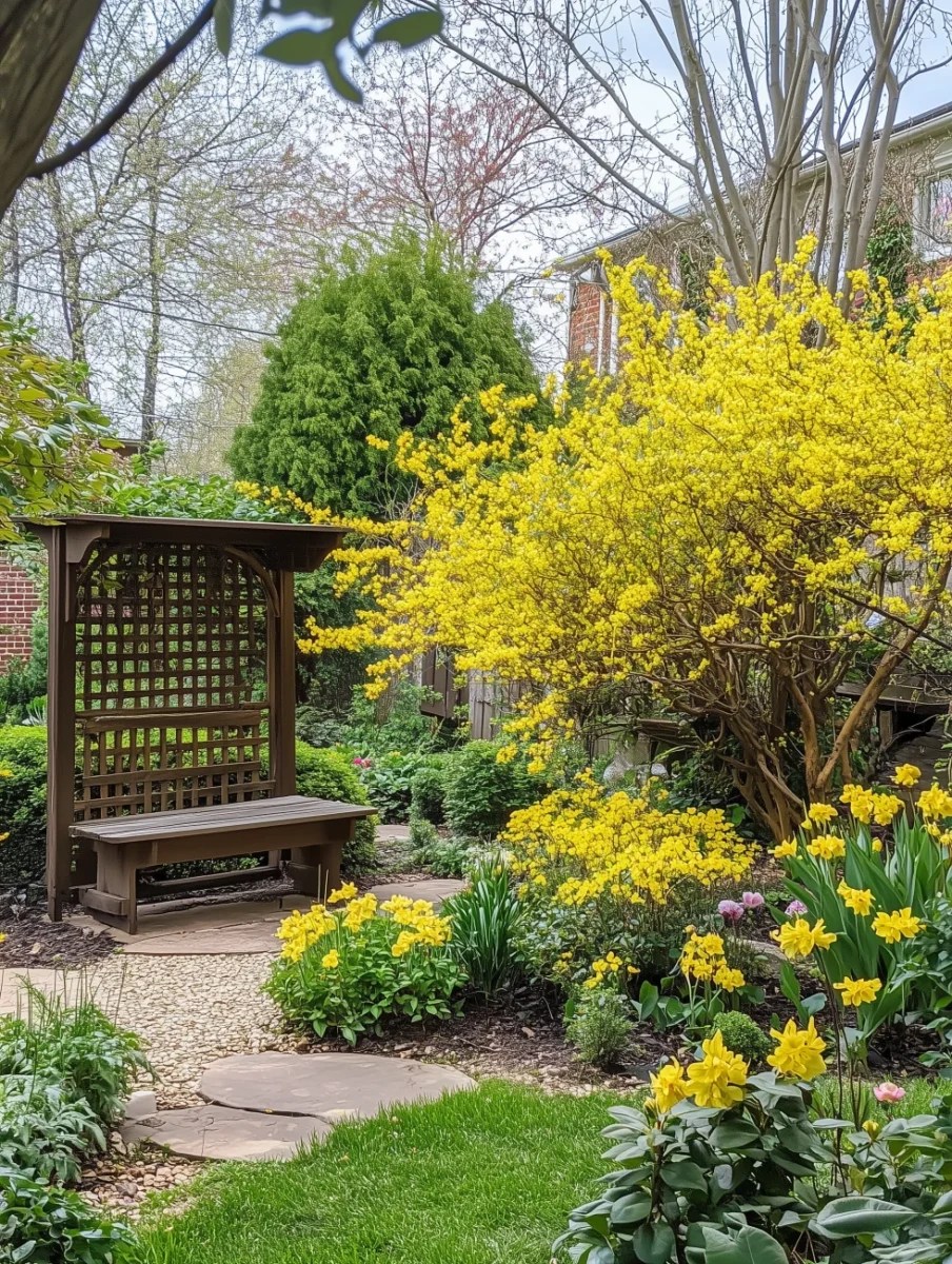 Forsythia blooms in full bloom