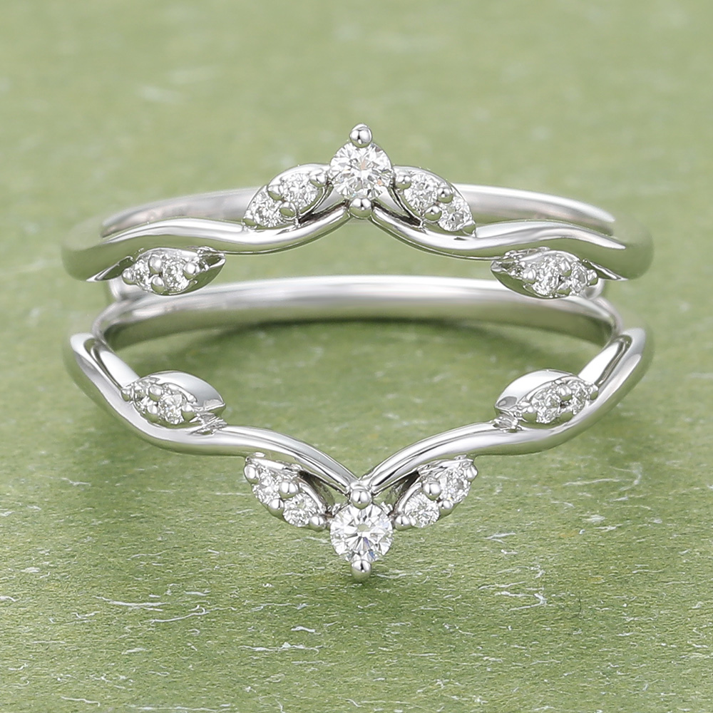 Moissanite 14K White Gold Double Band Curved Wedding Band gardensring