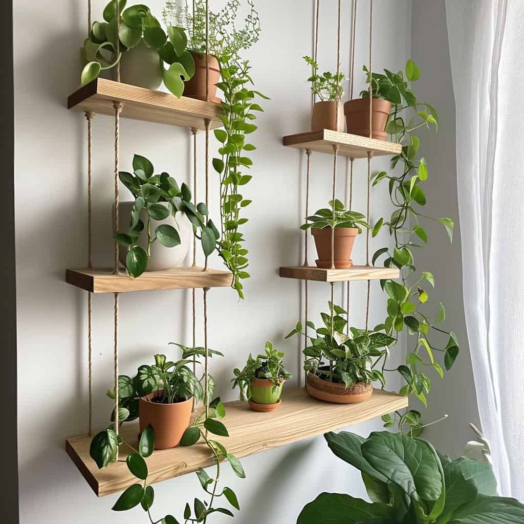 Floating shelf stand filled with lots of plants