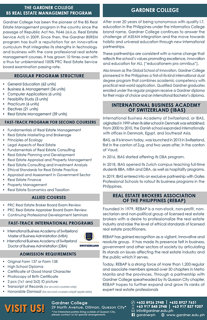 Gardner BSREM Program Brochure Gardner College