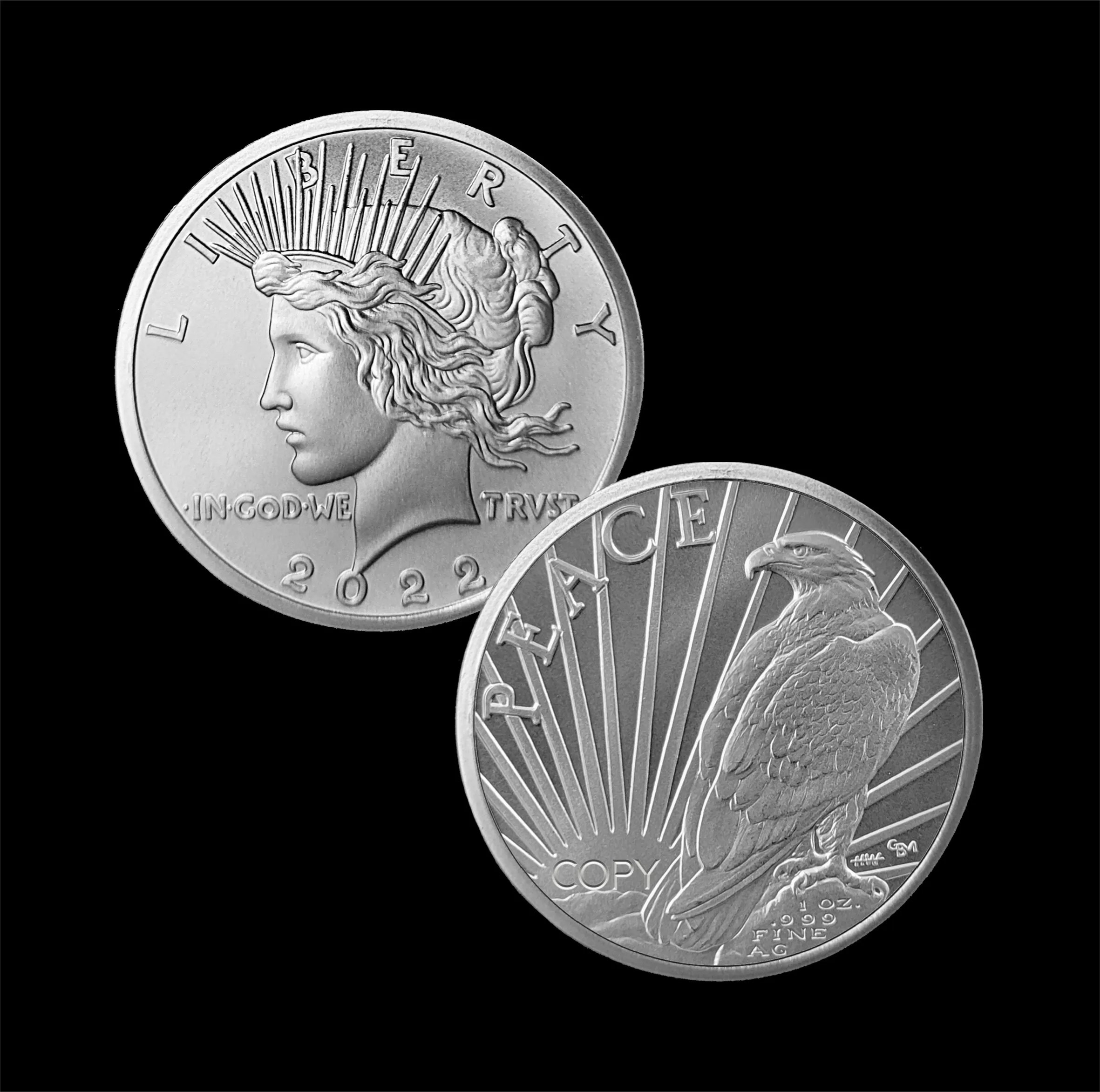 Lot of three (3) 2022 1 OZ. SILVER PEACE DOLLAR TRIBUTE MEDAL (Not