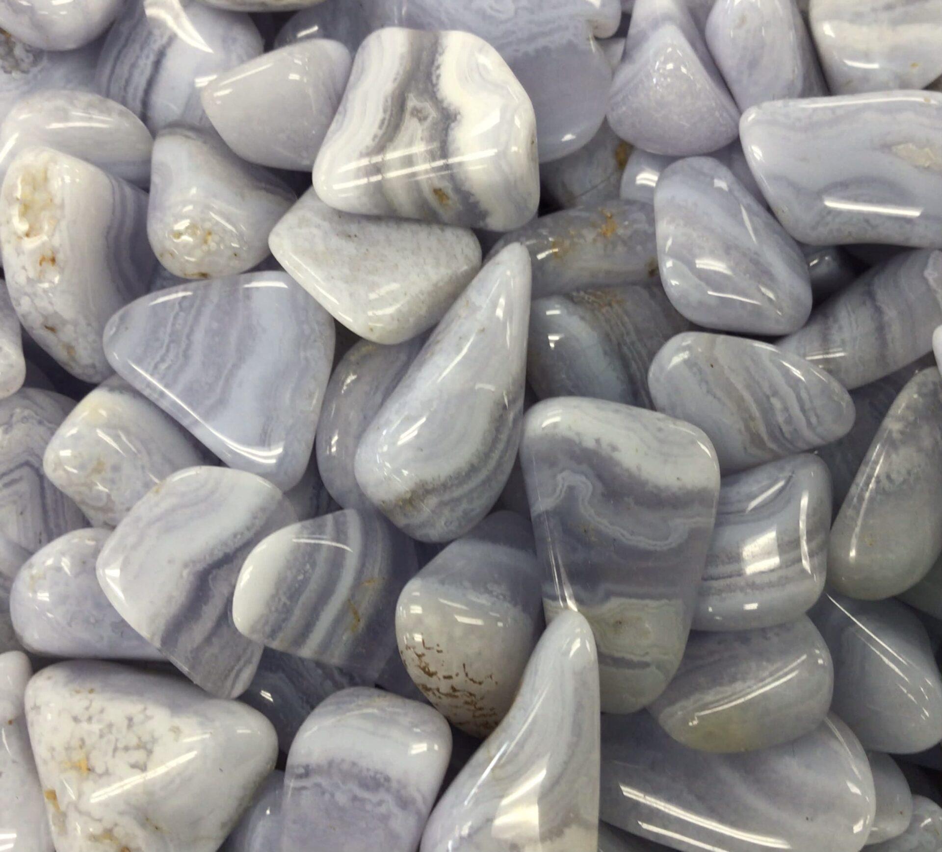 Blue Lace Agate Tumbled Stones, 3/4" Africa Gary's Gem Garden