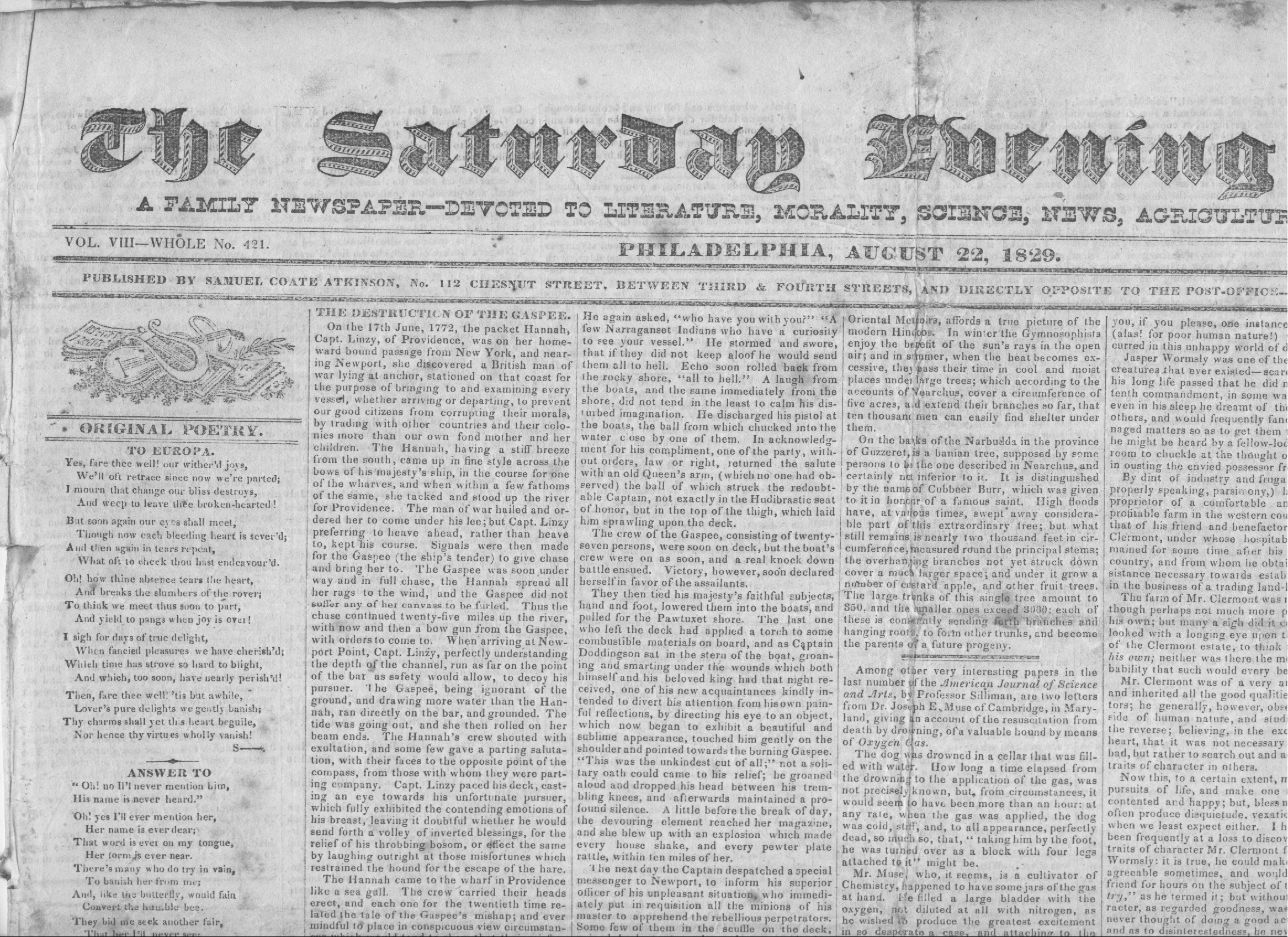 1829 Saturday Evening Post