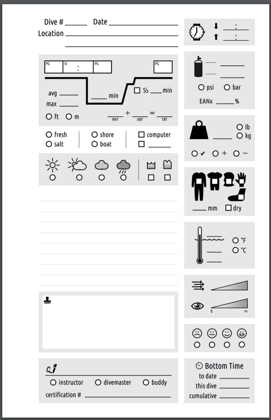 Free Printable Dive Log Pages