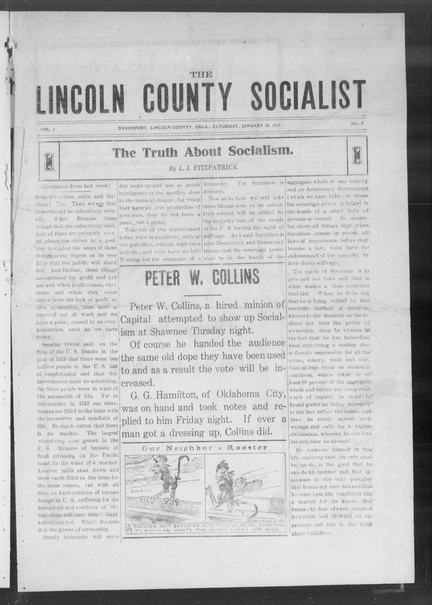The Lincoln County Socialist (Davenport, Okla.), Vol. 1, No. 9, Ed. 1