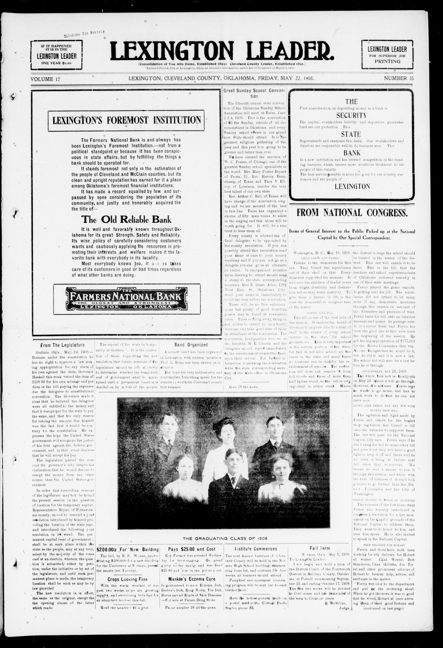 Lexington Leader. (Lexington, Okla.), Vol. 17, No. 35, Ed. 1 Friday