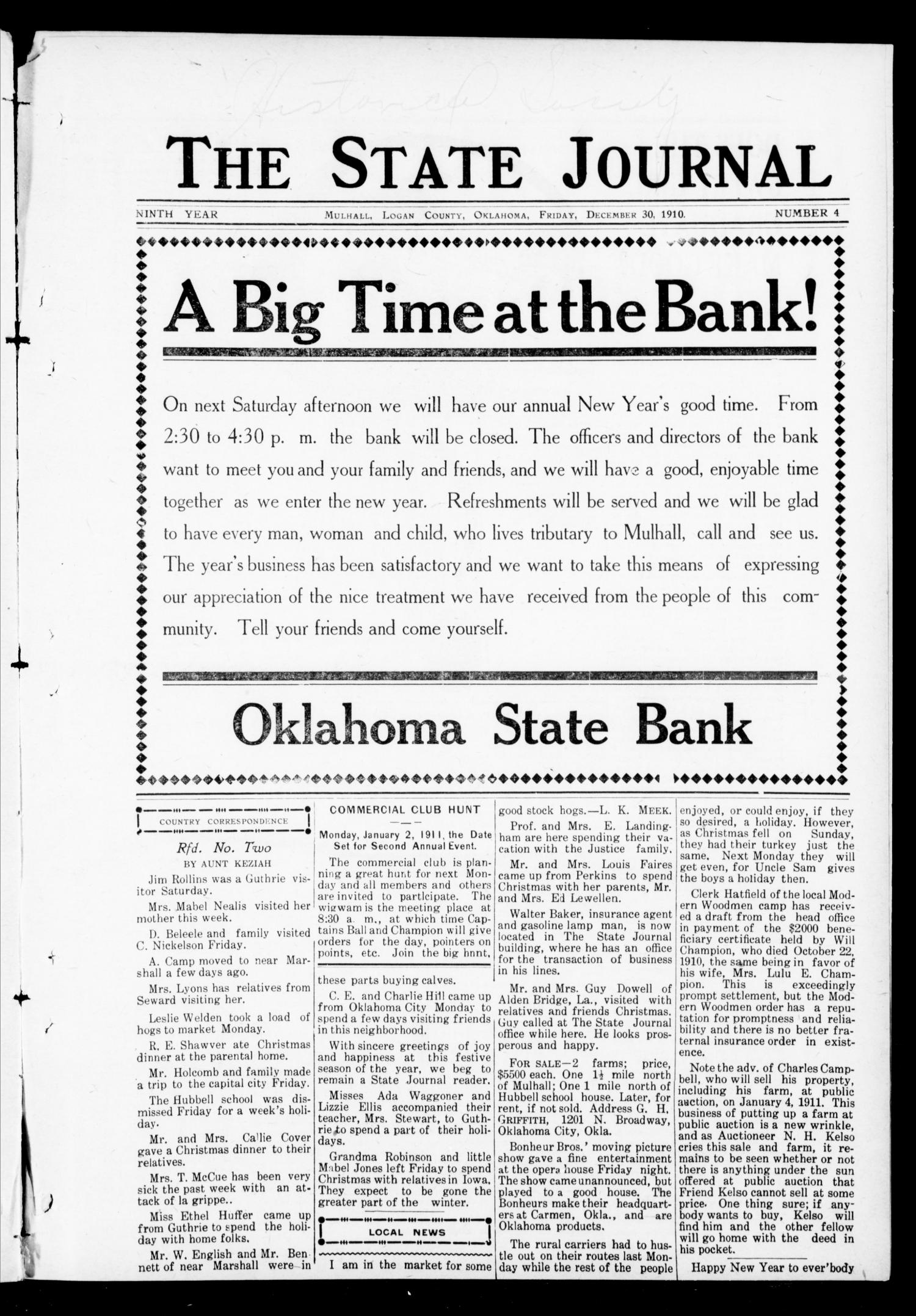The State Journal (Mulhall, Okla.), Vol. 9, No. 4, Ed. 1 Friday