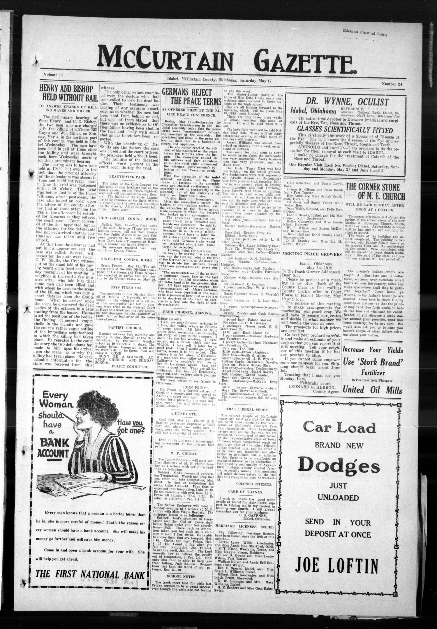 McCurtain Gazette. (Idabel, Okla.), Vol. 14, No. 24, Ed. 1 Saturday