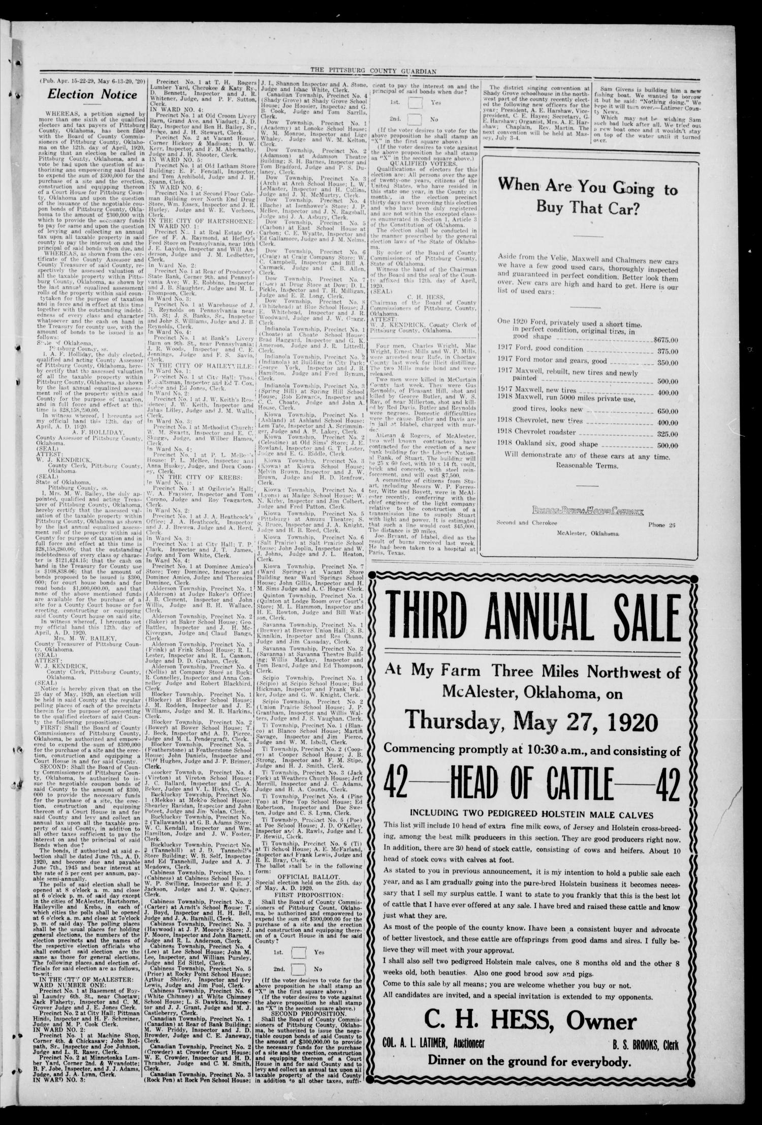 Pittsburg County Guardian (McAlester, Okla.), Vol. 15, No. 39, Ed. 1