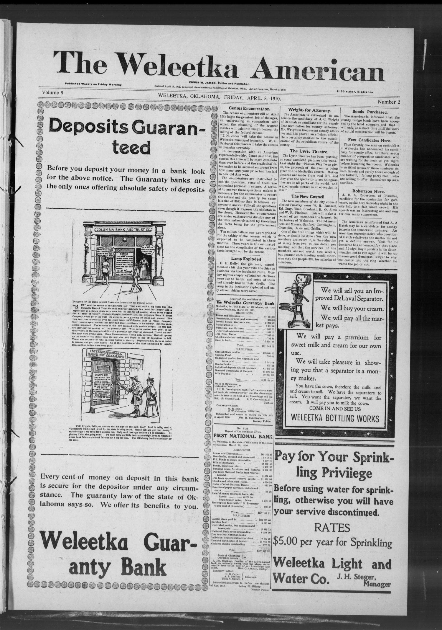 The Weleetka American (Weleetka, Okla.), Vol. 9, No. 2, Ed. 1 Friday