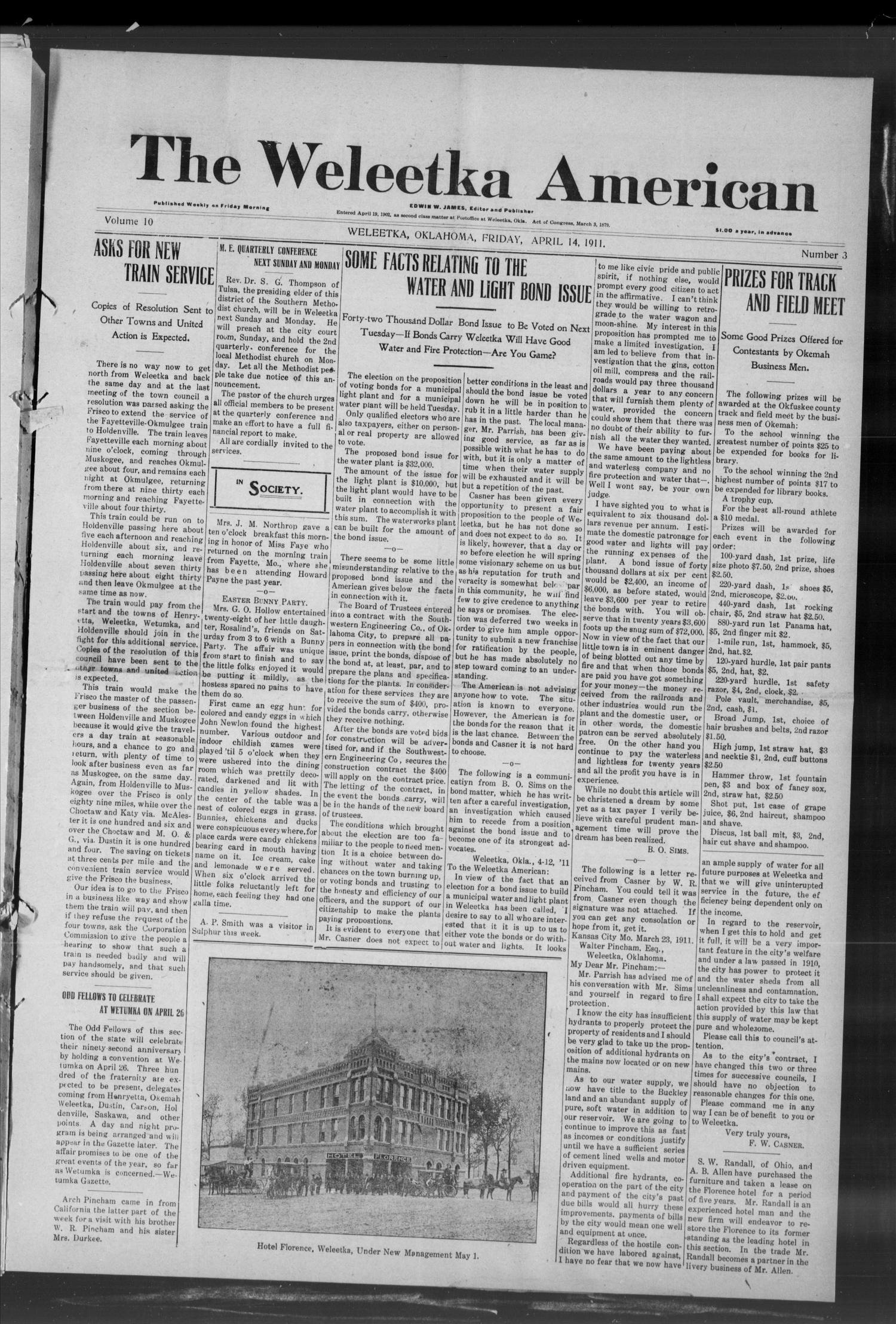 The Weleetka American (Weleetka, Okla.), Vol. 10, No. 3, Ed. 1 Friday