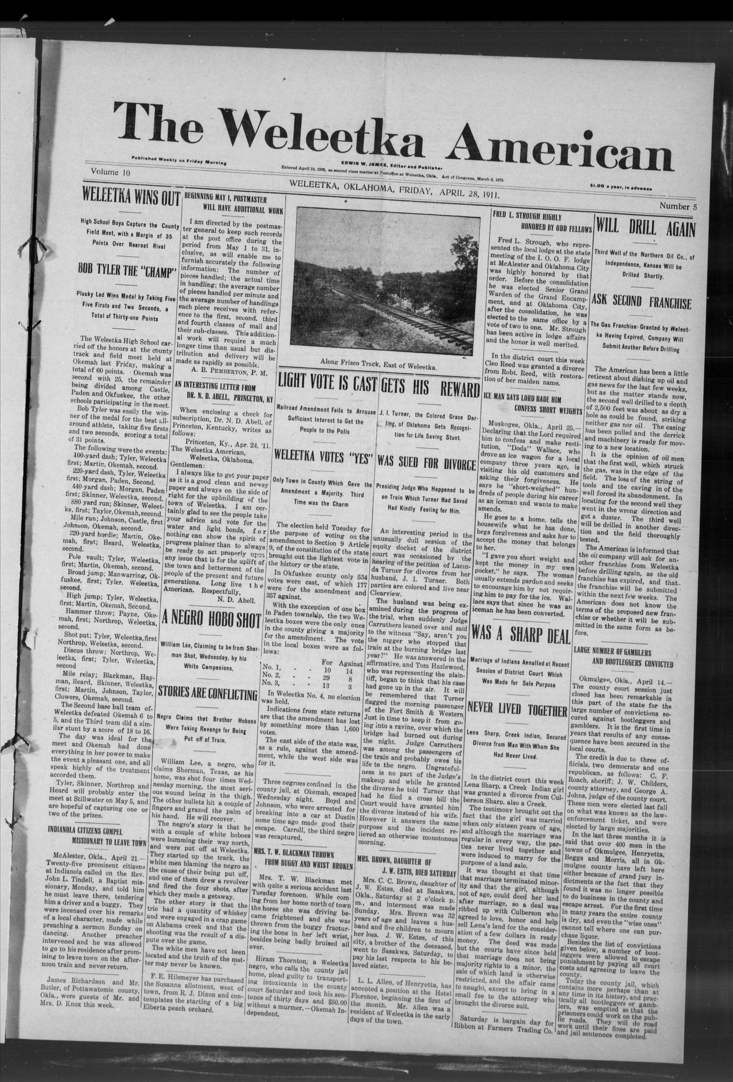 The Weleetka American (Weleetka, Okla.), Vol. 10, No. 5, Ed. 1 Friday