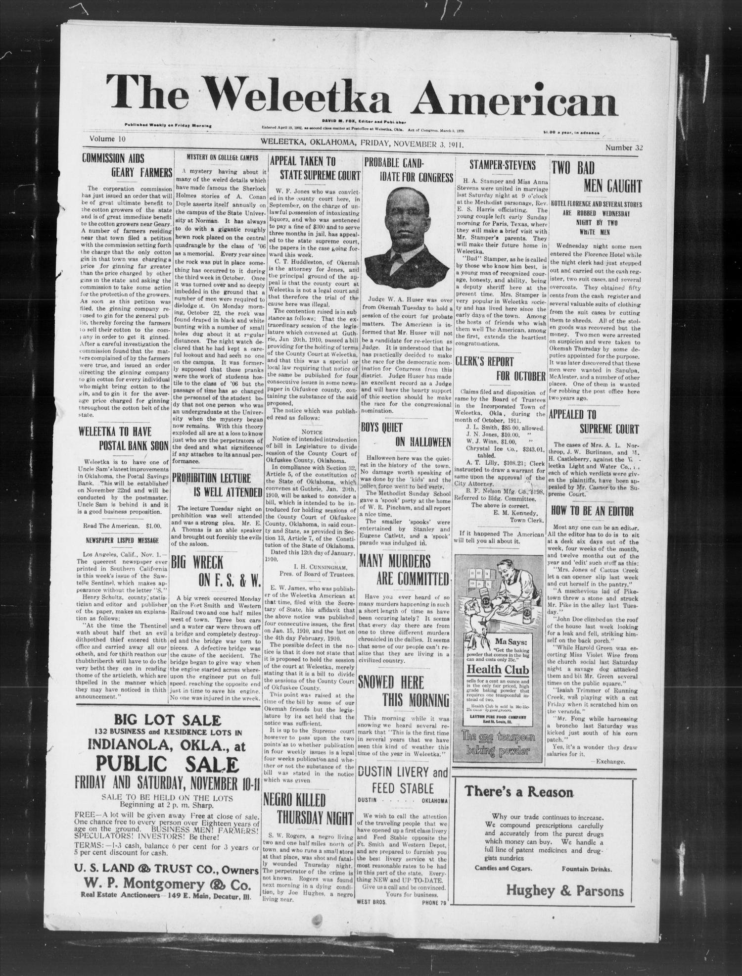 The Weleetka American (Weleetka, Okla.), Vol. 10, No. 32, Ed. 1 Friday