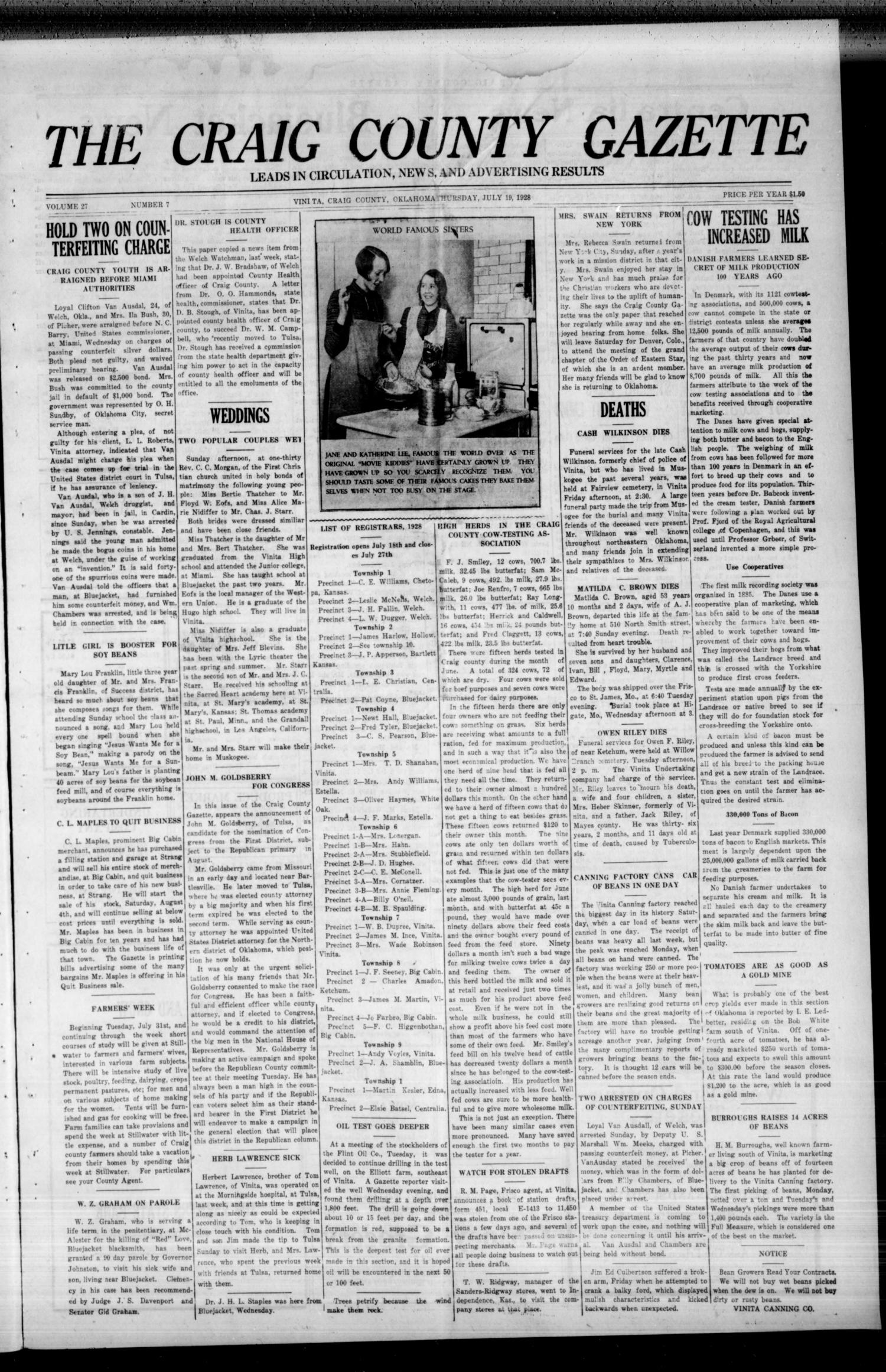 The Craig County Gazette (Vinita, Oklahoma), Vol. 27, No. 7, Ed. 1