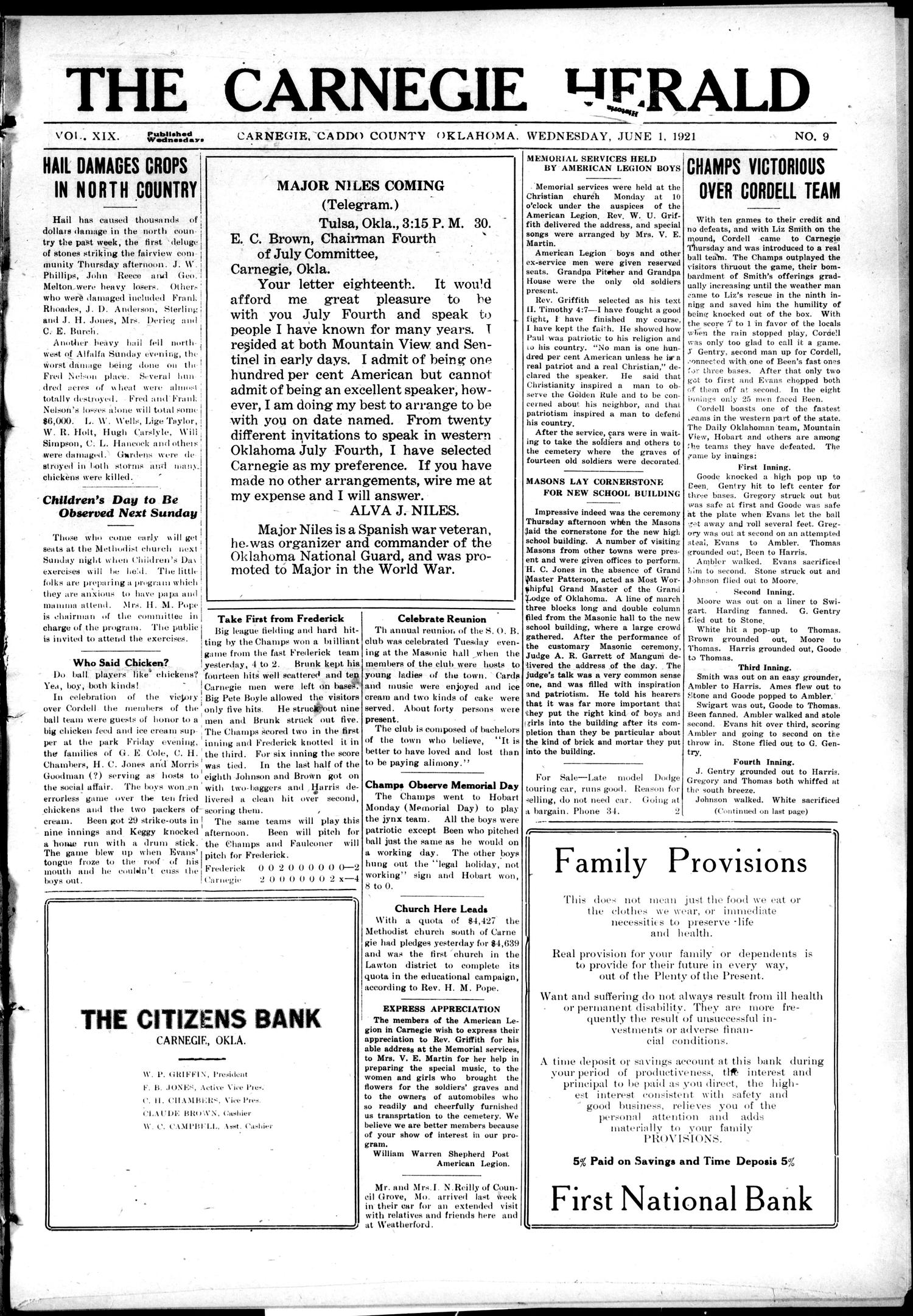 The Carnegie Herald (Carnegie, Okla.), Vol. 19, No. 9, Ed. 1 Wednesday