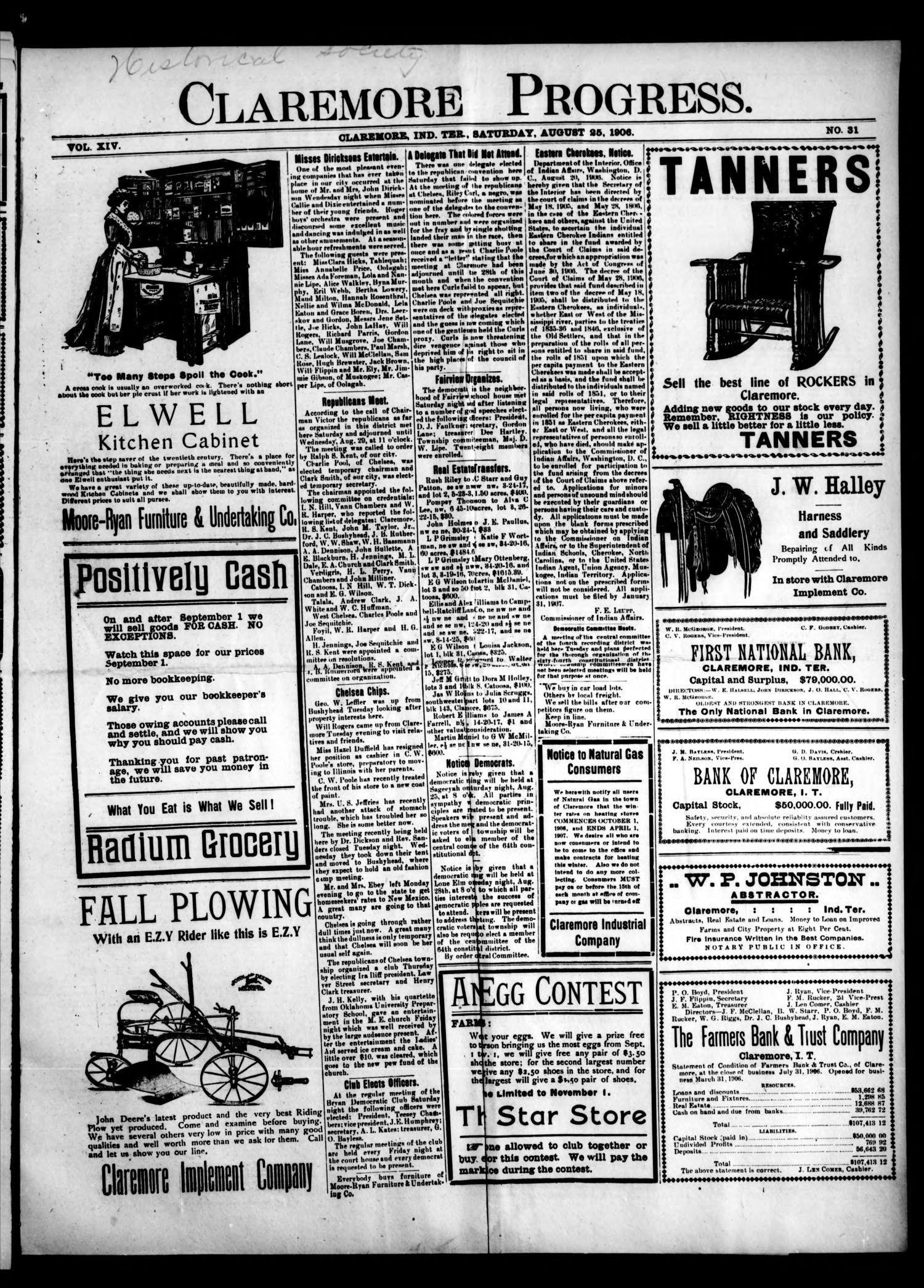 Claremore Progress. (Claremore, Indian Terr.), Vol. 14, No. 31, Ed. 1