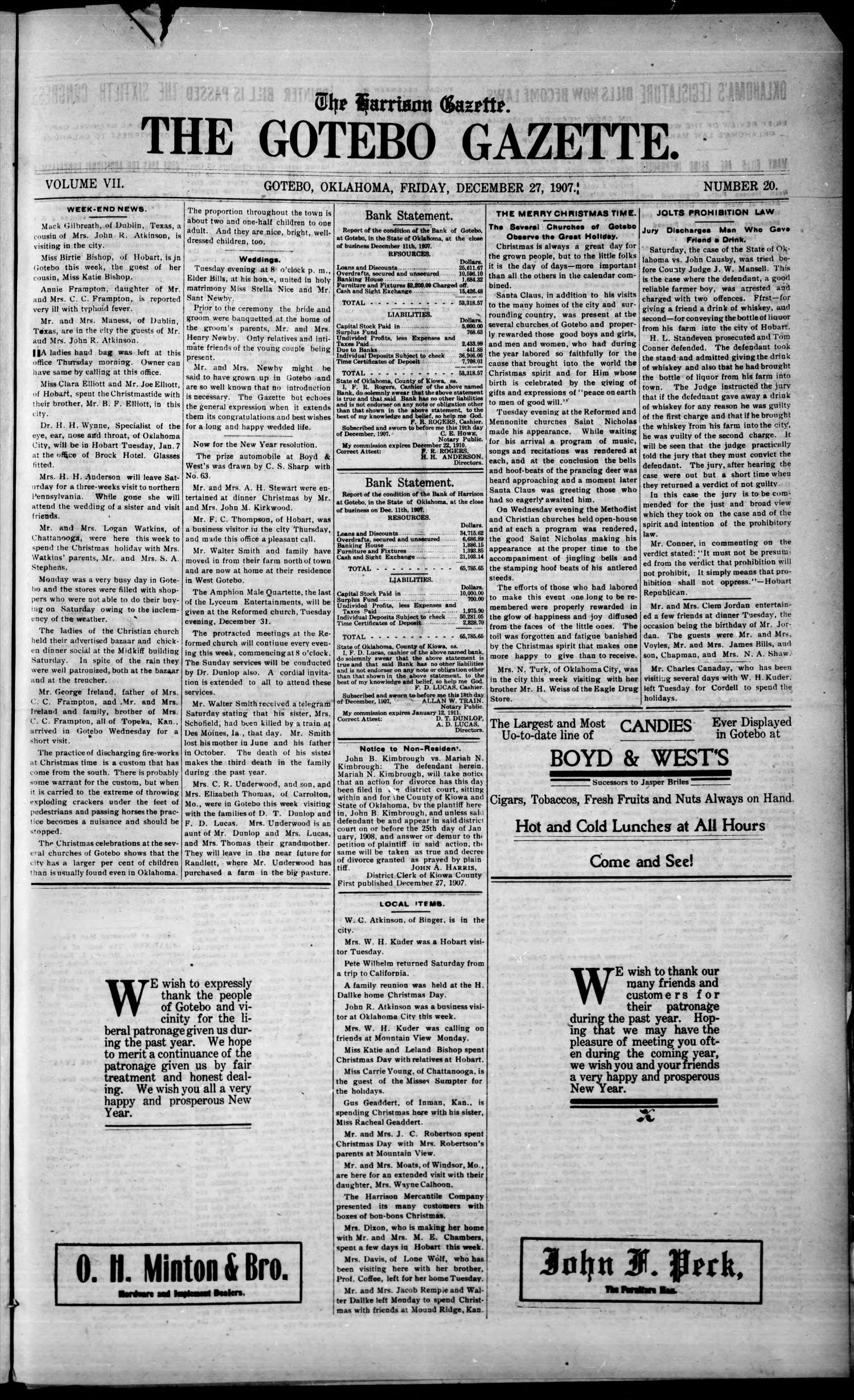 The Harrison Gazette. The Gotebo Gazette. (Gotebo, Okla.), Vol. 7, No