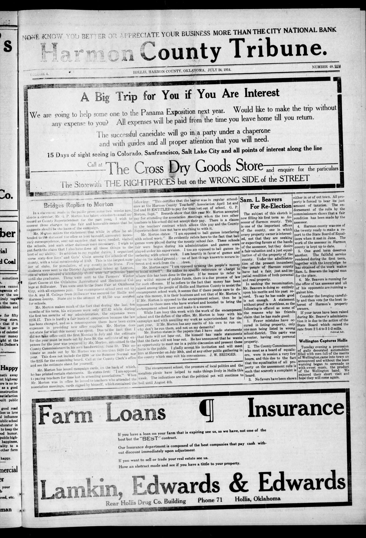 Harmon County Tribune. (Hollis, Okla.), Vol. 4, No. 48, Ed. 1 Friday
