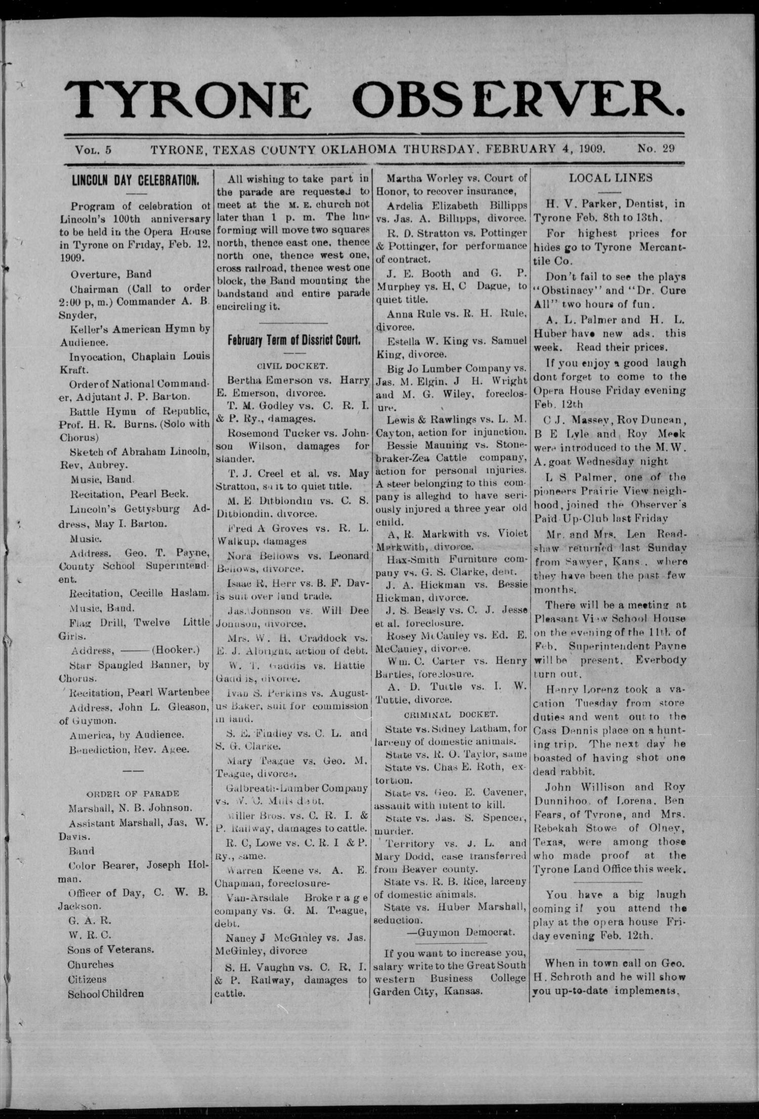 Tyrone Observer. (Tyrone, Okla.), Vol. 5, No. 26, Ed. 1 Thursday
