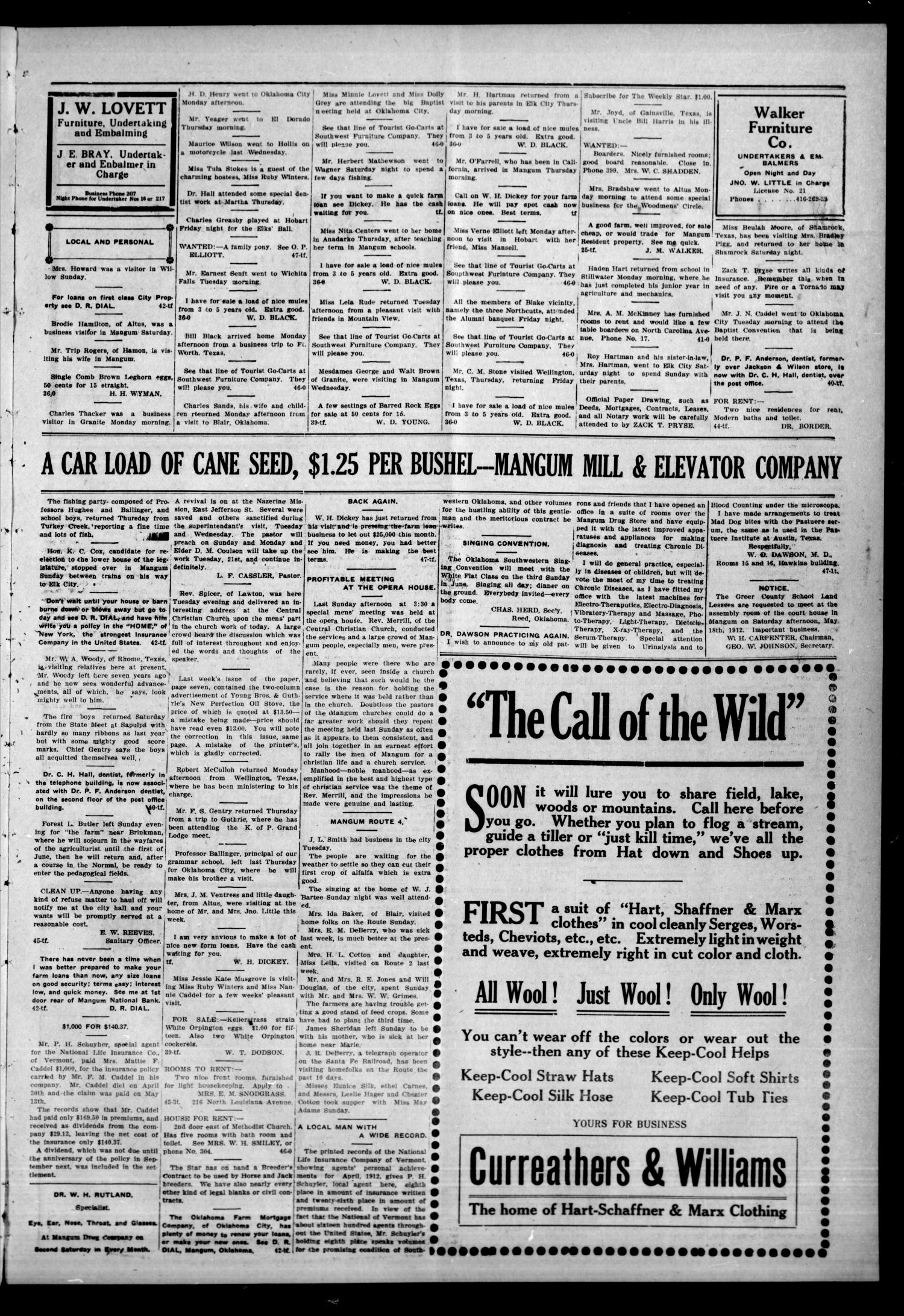 Mangum Weekly Star. (Mangum, Okla.), Vol. 24, No. 47, Ed. 1 Thursday, May 16, 1912 Page 5 of 8