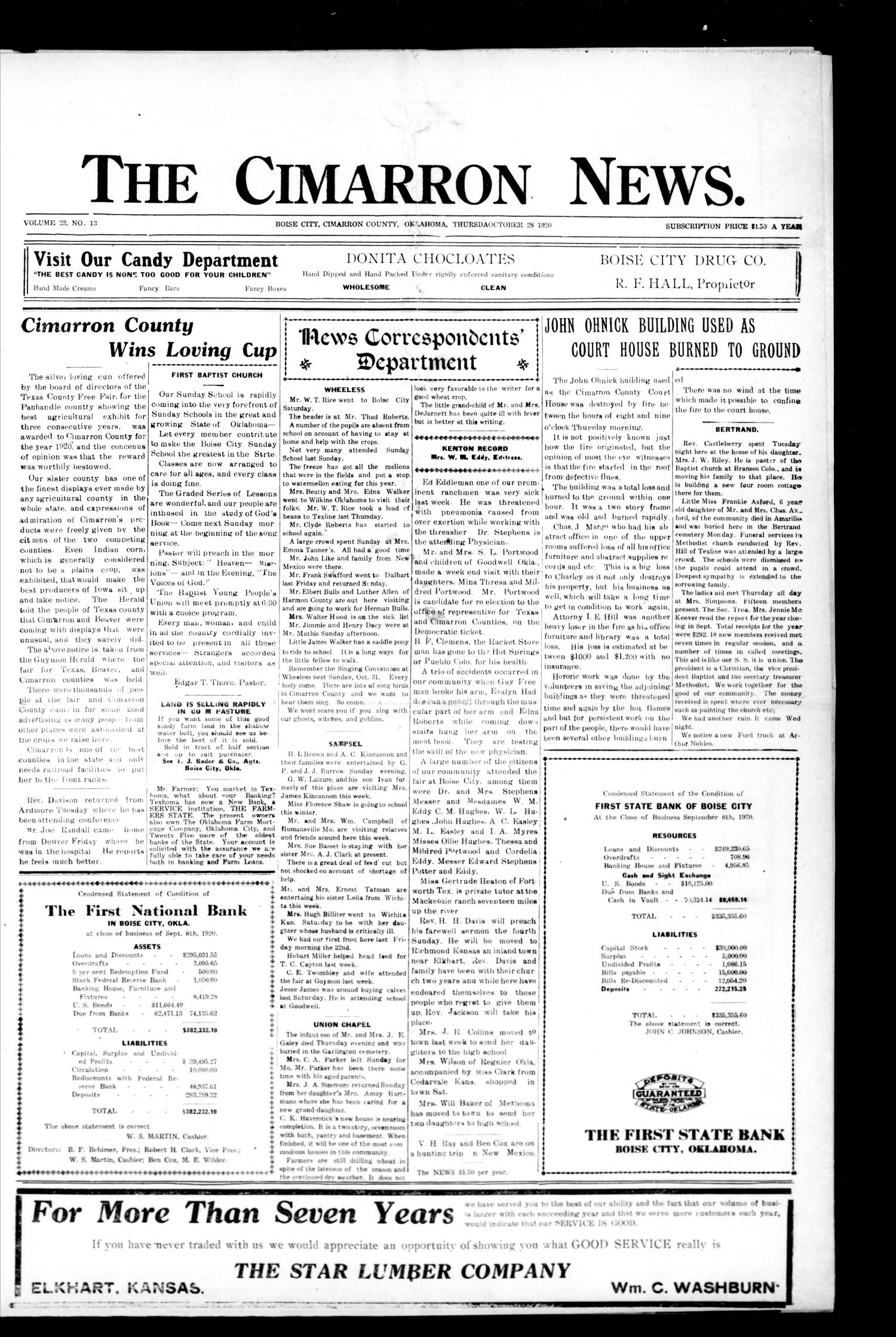 The Cimarron News. (Boise City, Okla.), Vol. 23, No. 13, Ed. 1 Thursday