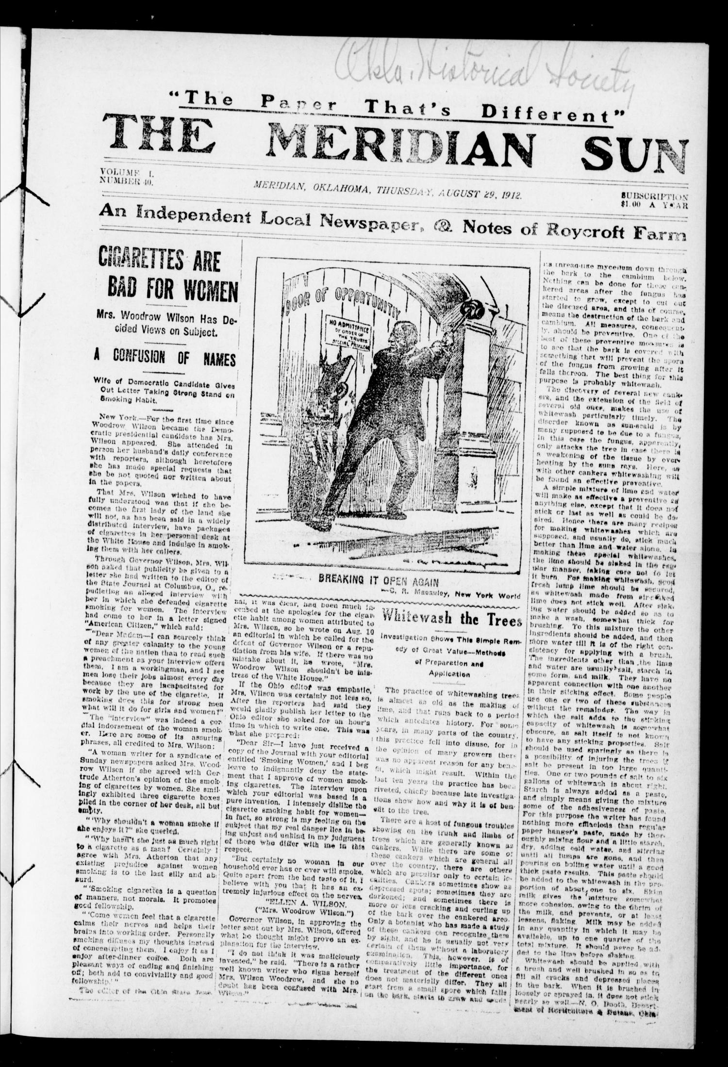 The Meridian Sun (Meridian, Okla.), Vol. 1, No. 40, Ed. 1 Thursday
