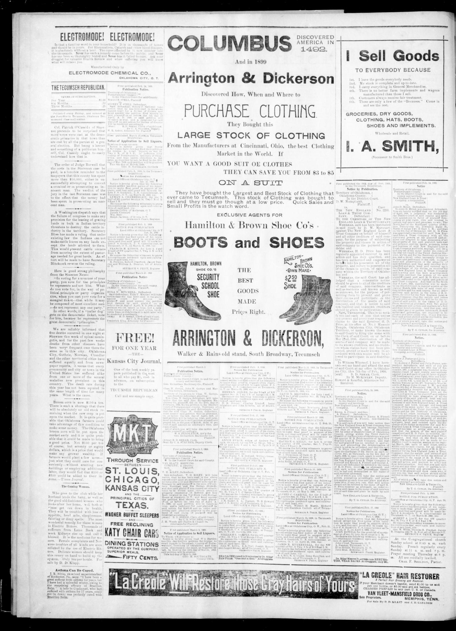 Tecumseh Republican. (Tecumseh, Okla.), Vol. 8, No. 8, Ed. 1 Friday