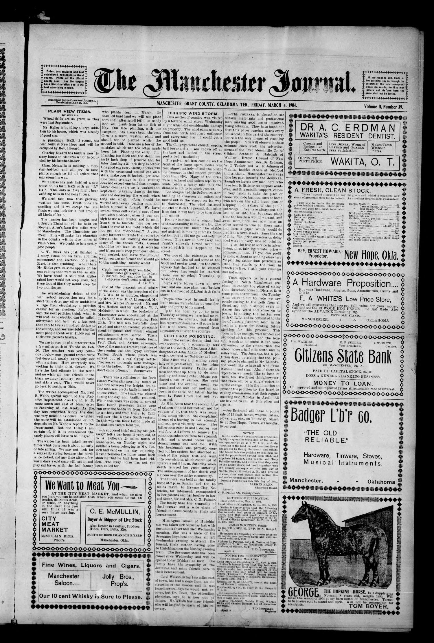 The Manchester Journal. (Manchester, Okla. Terr.), Vol. 11, No. 39, Ed