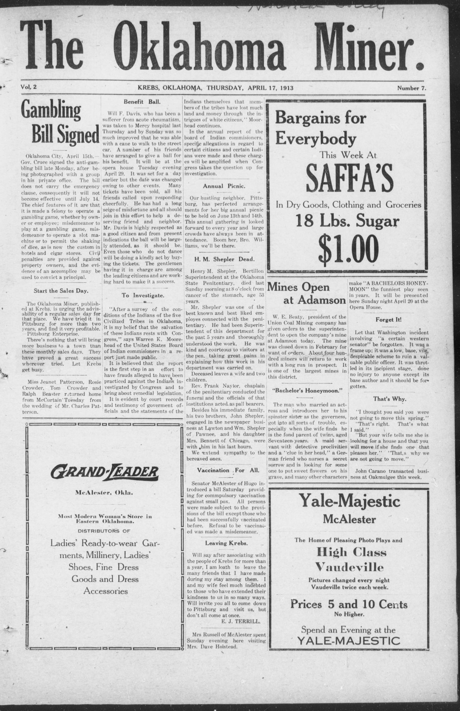 The Oklahoma Miner. (Krebs, Okla.), Vol. 2, No. 7, Ed. 1, Thursday