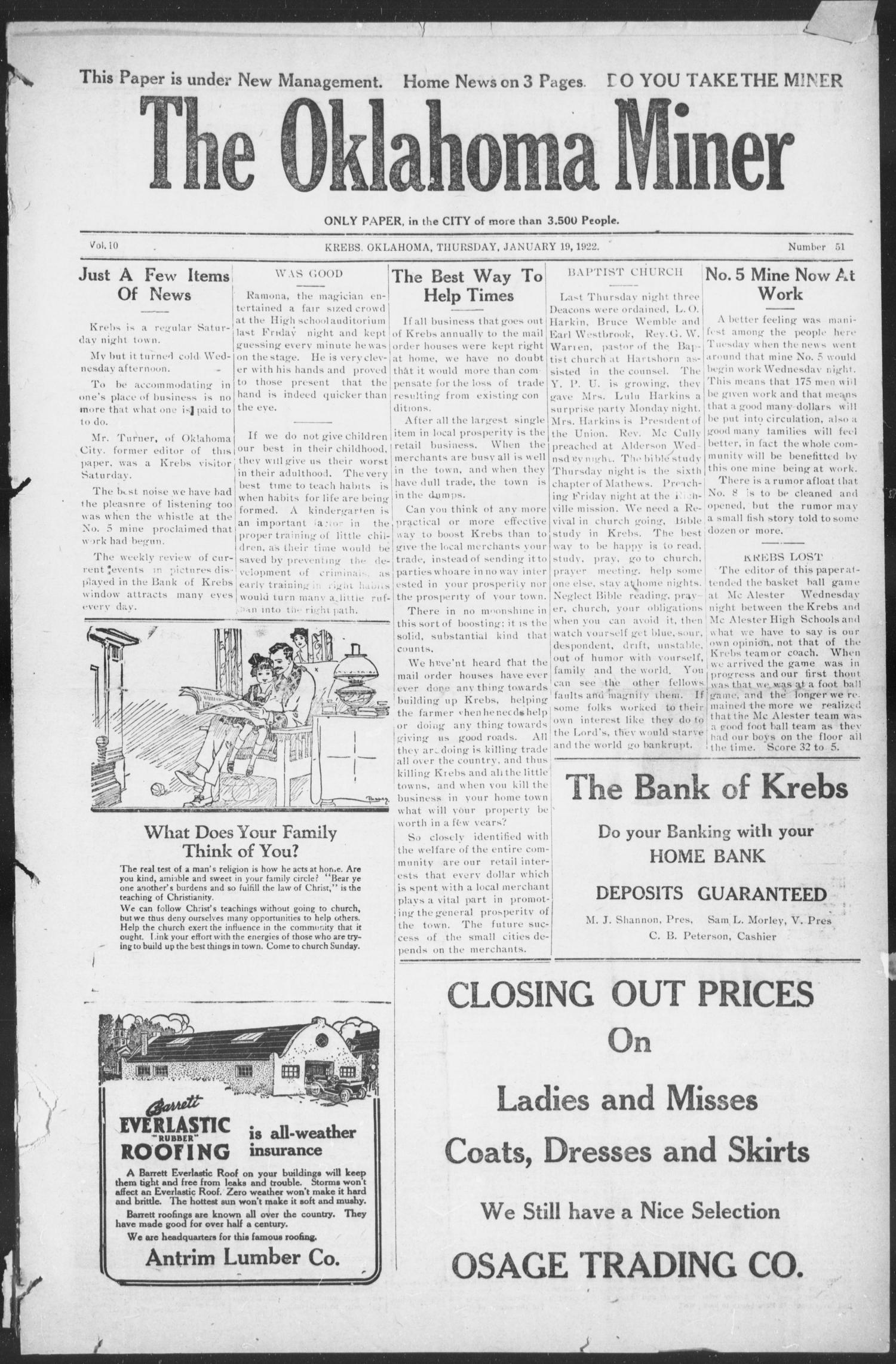 The Oklahoma Miner (Krebs, Okla.), Vol. 10, No. 51, Ed. 1, Thursday