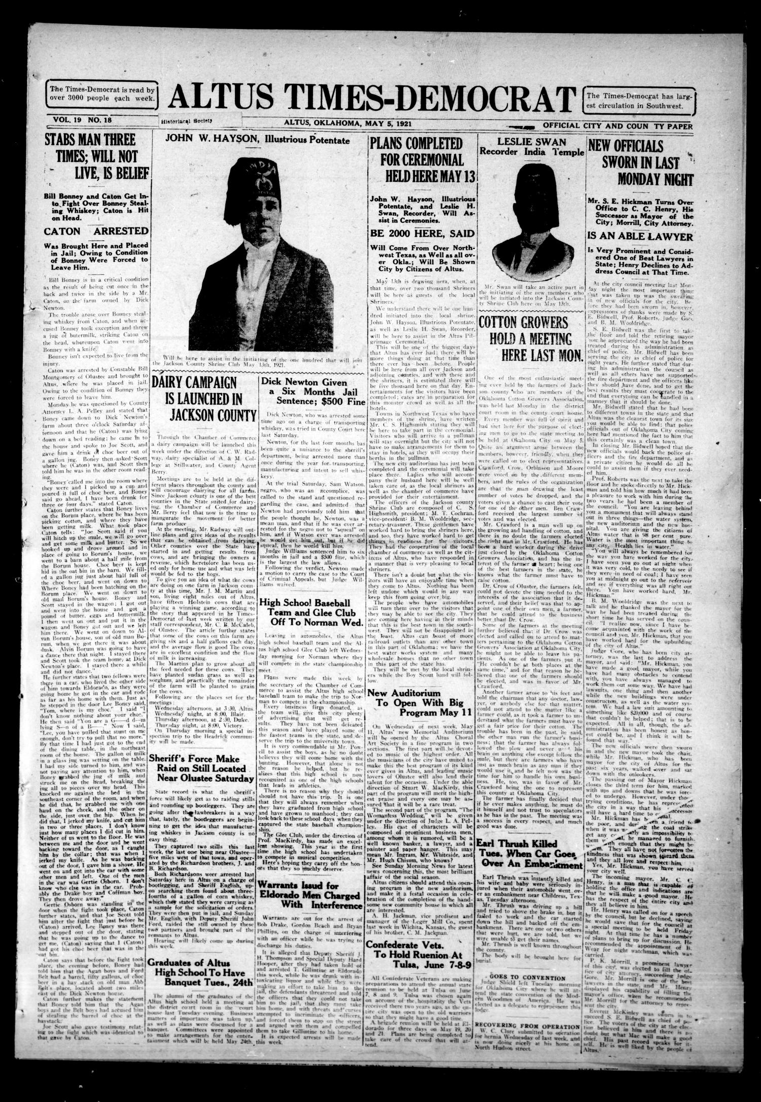 Altus TimesDemocrat (Altus, Okla.), Vol. 19, No. 18, Ed. 1 Thursday