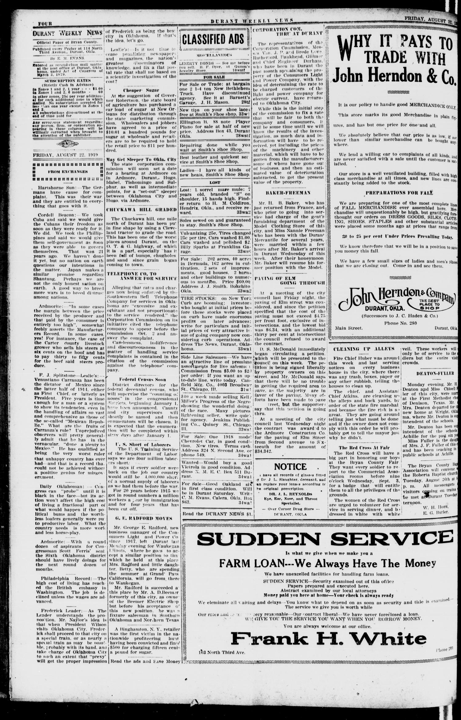 Durant Weekly News (Durant, Okla.), Vol. 22, No. 34, Ed. 1, Friday