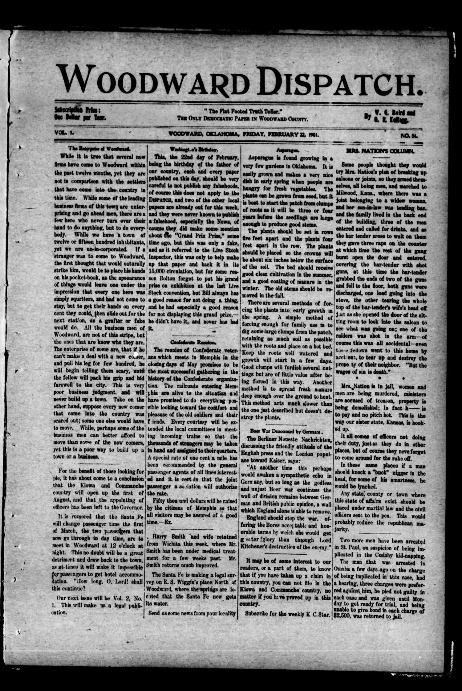 Woodward Dispatch. (Woodward, Okla.), Vol. 1, No. 54, Ed. 1 Friday