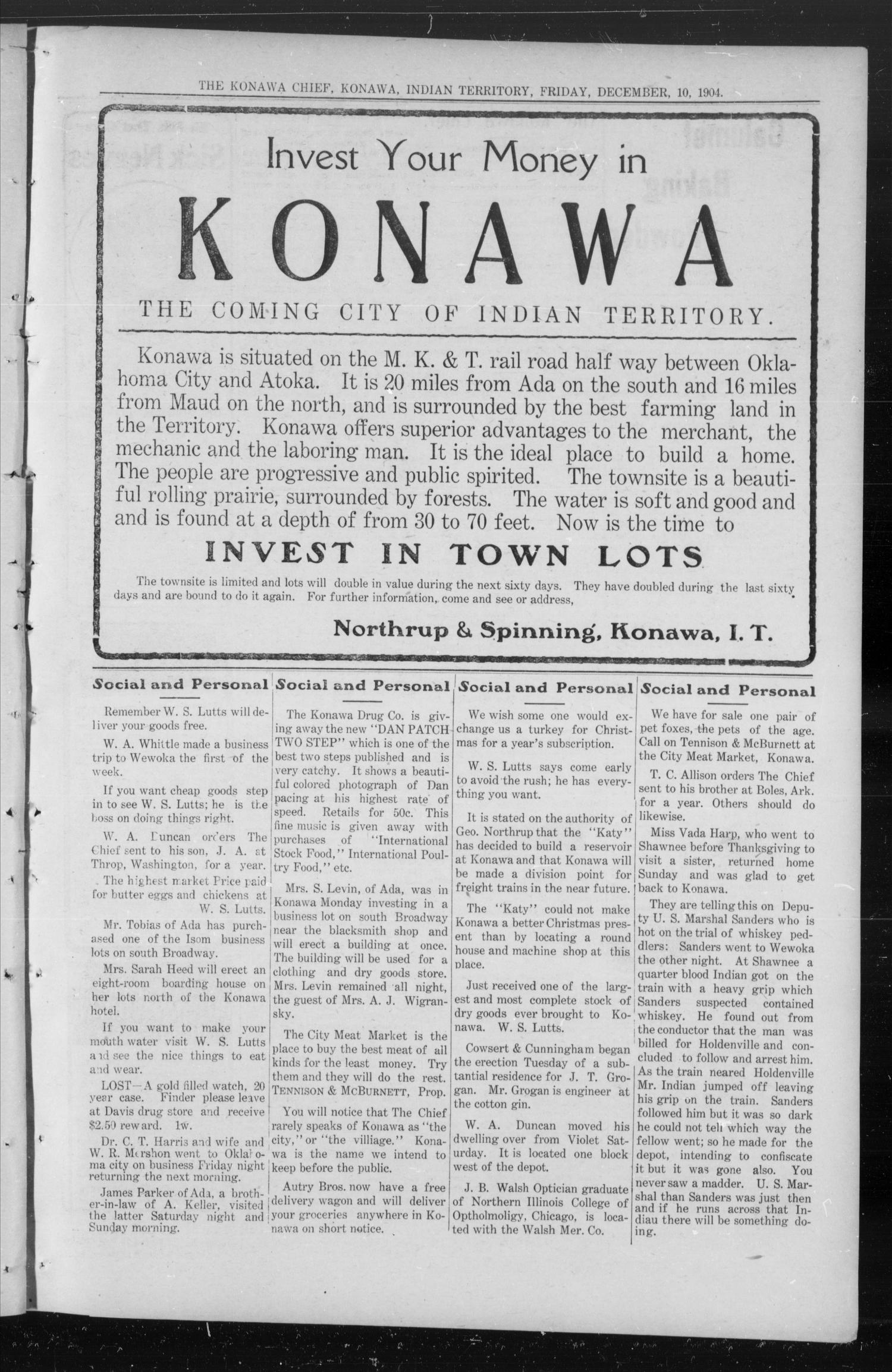 The Konawa Chief. (Konawa, Indian Terr.), Vol. 1, No. 4, Ed. 1 Friday